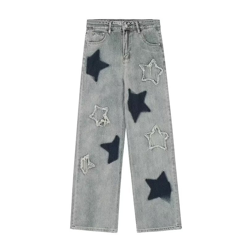 Star Patchwork Darring Display Denim Pants-Luxandluxy