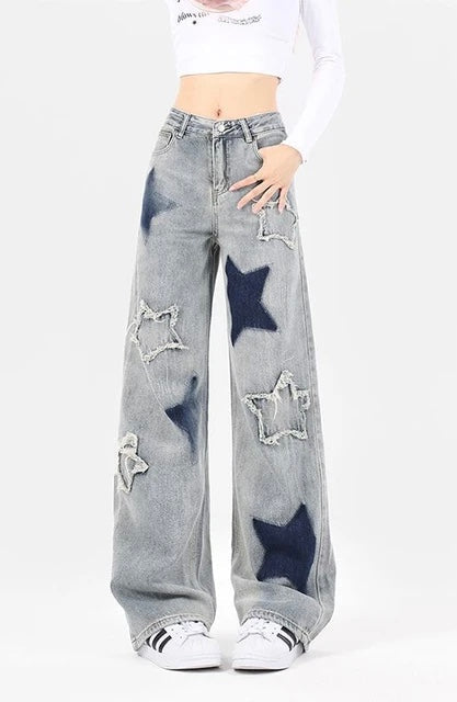 Star Patchwork Darring Display Denim Pants-Luxandluxy