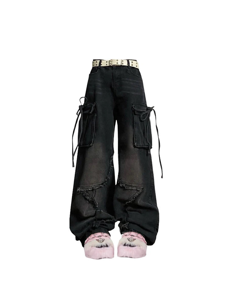 Star Raw Edge Baggy Cargo Jeans-Luxandluxy