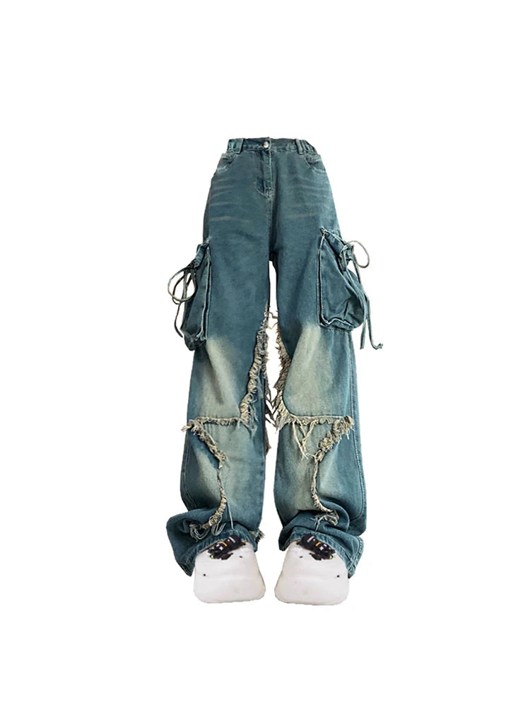 Star Raw Edge Baggy Cargo Jeans-Luxandluxy