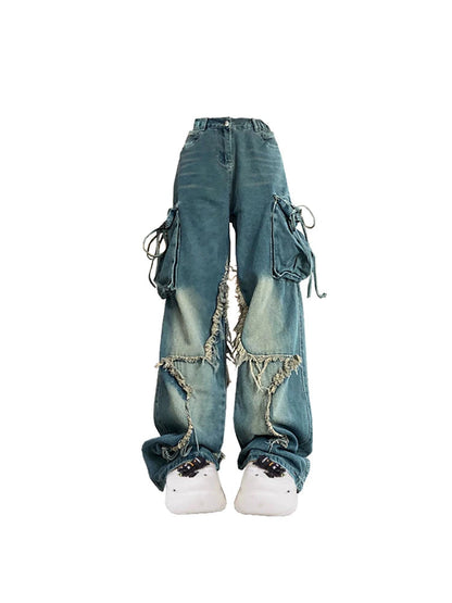 Star Raw Edge Baggy Cargo Jeans-Luxandluxy