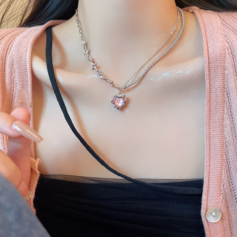 Starry Heart Clavicular Necklace-Luxandluxy