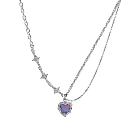 Starry Heart Clavicular Necklace-Luxandluxy