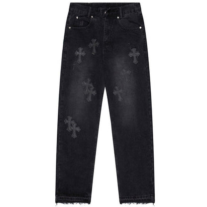 Straight Leg Jeans Cross Patch-Luxandluxy