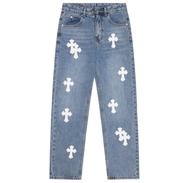 Straight Leg Jeans Cross Patch-Luxandluxy