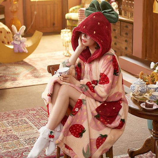 Strawberry Flannel Nightgown-Luxandluxy