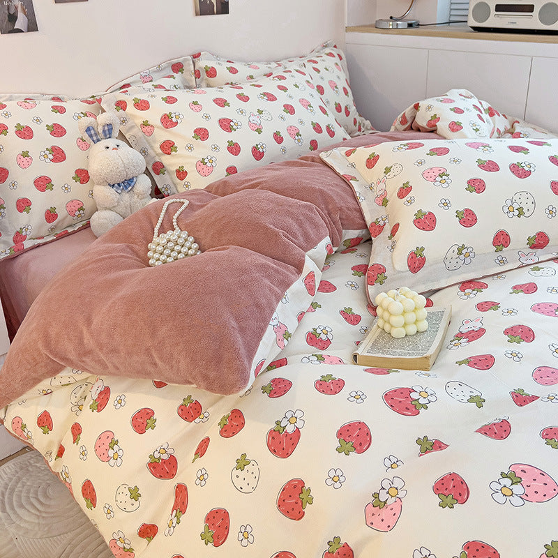 Strawberry Print Bedsheet Set-Luxandluxy