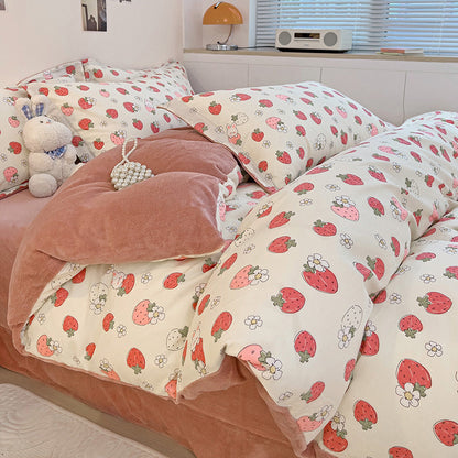 Strawberry Print Bedsheet Set-Luxandluxy