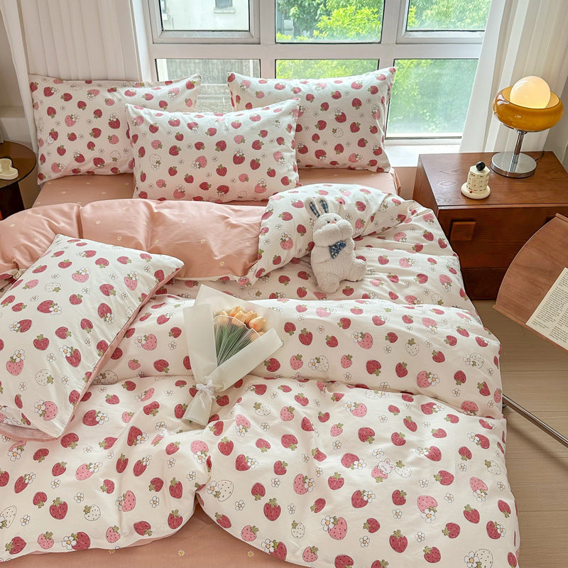 Strawberry Print Bedsheet Set-Luxandluxy