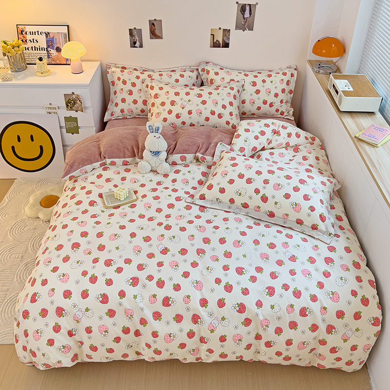 Strawberry Print Bedsheet Set-Luxandluxy