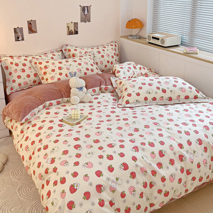 Strawberry Print Bedsheet Set-Luxandluxy