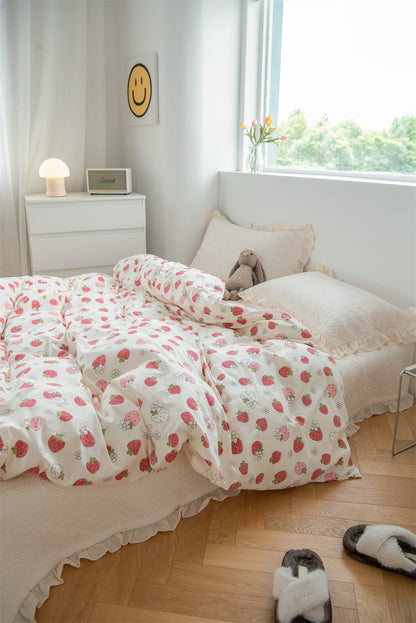 Strawberry Print Bedsheet Set-Luxandluxy