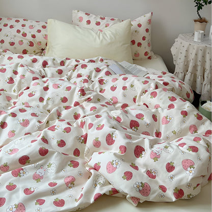 Strawberry Print Bedsheet Set-Luxandluxy