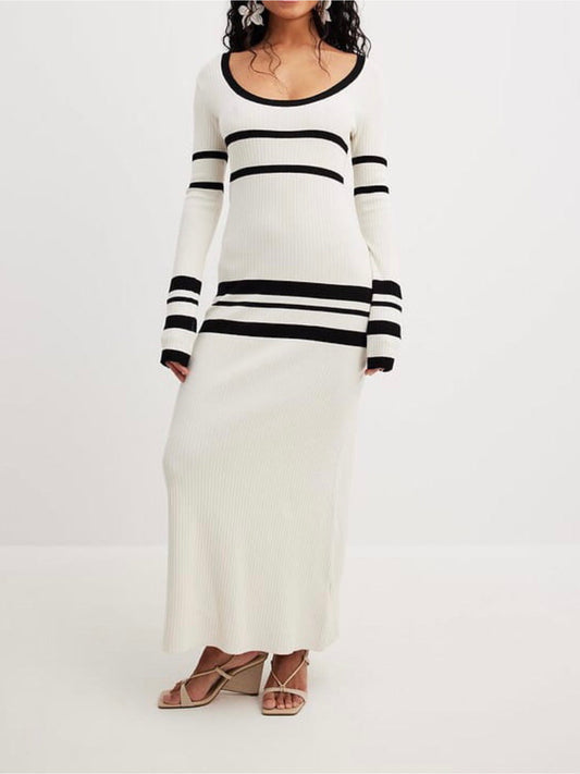 Striped Knitted Midi Dress-Luxandluxy