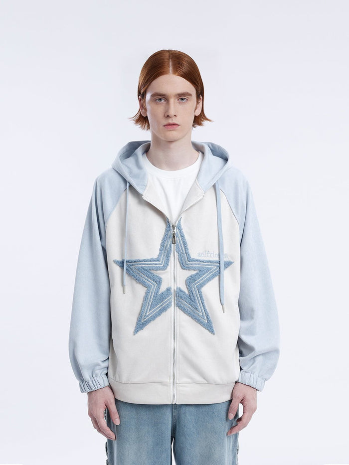 Suede Star Patchwork Hoodie-Luxandluxy