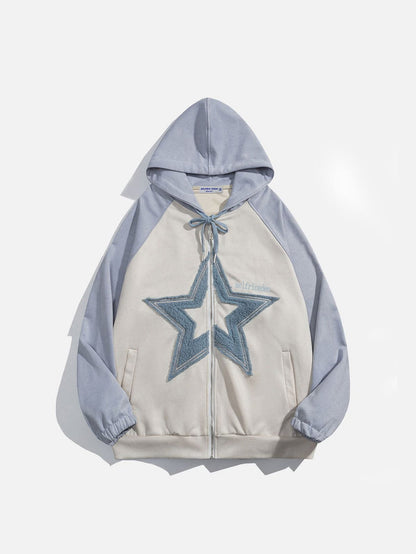 Suede Star Patchwork Hoodie-Luxandluxy