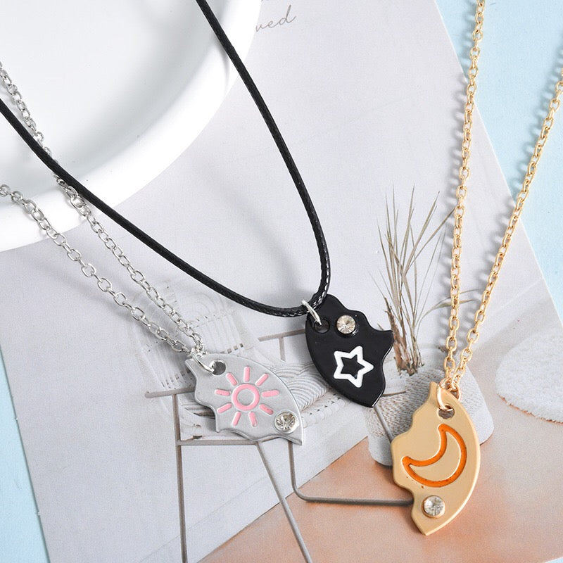 Sun Moon Star Pendant 3pcs BFF Necklaces-Luxandluxy