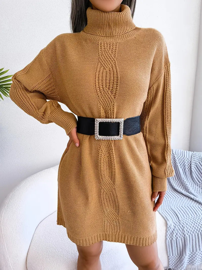 Turtleneck Bodycon Button Slim Sweater Dress-Luxandluxy