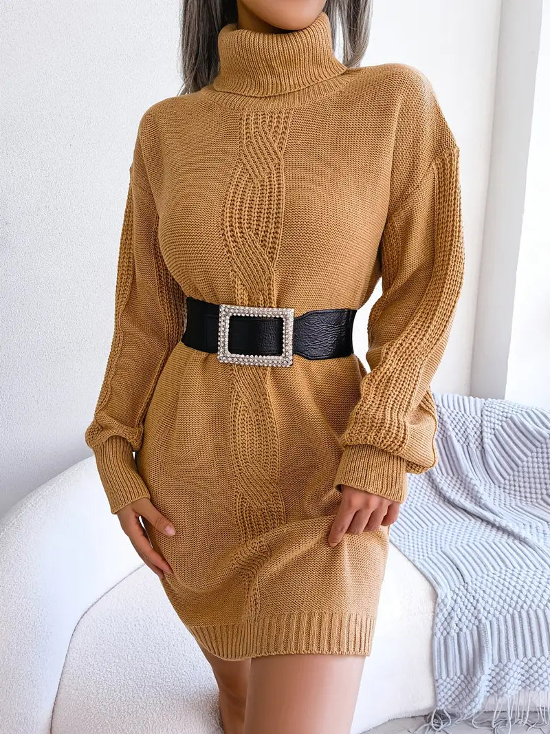 Turtleneck Bodycon Button Slim Sweater Dress-Luxandluxy