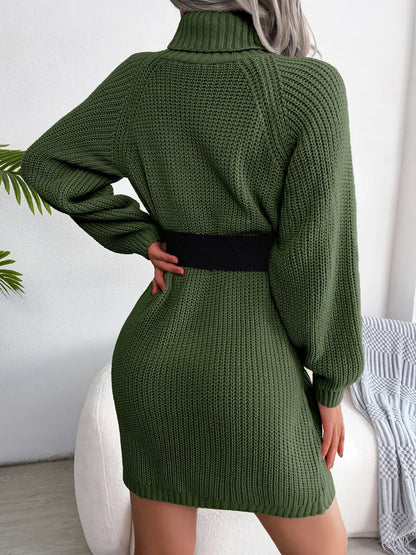 Turtleneck Bodycon Button Slim Sweater Dress-Luxandluxy