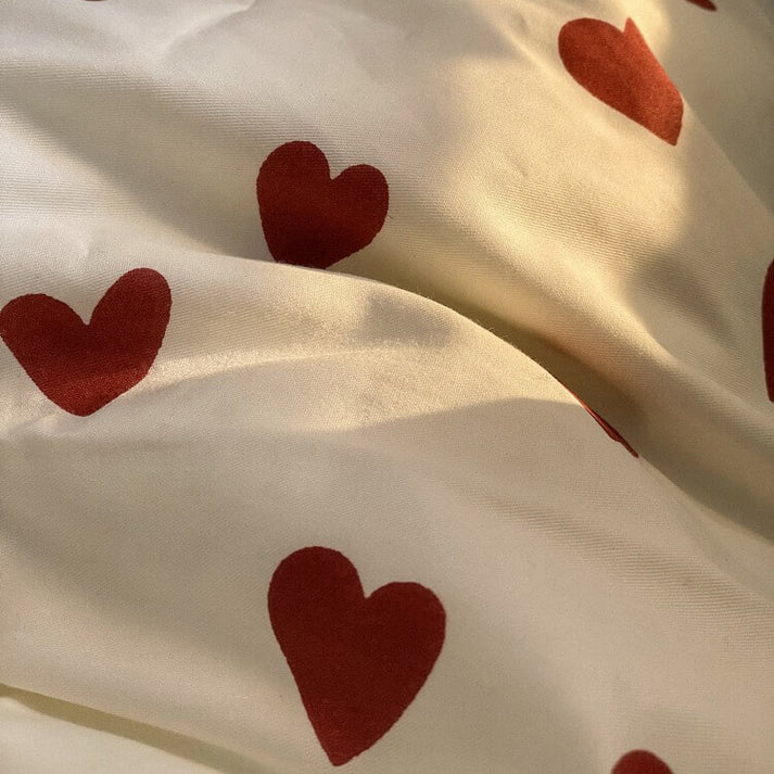 Vintage Red Hearts Bedding Set-Luxandluxy