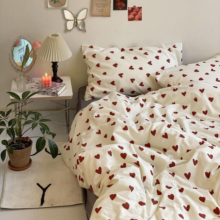 Vintage Red Hearts Bedding Set-Luxandluxy