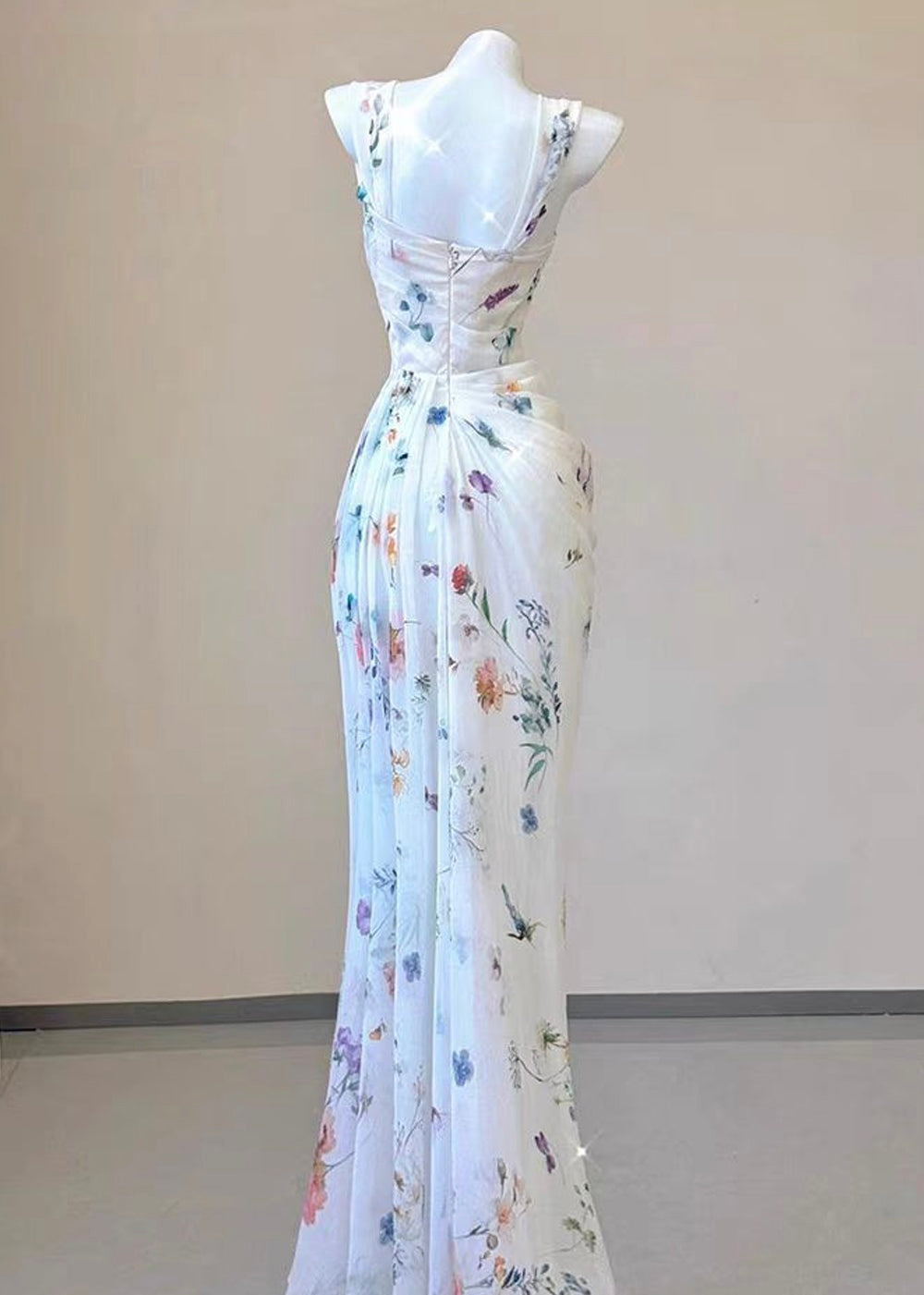 Water Flower Draped Maxi Dress-Luxandluxy