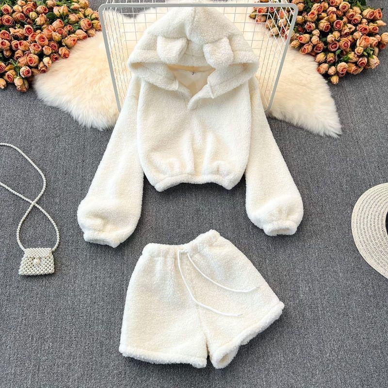 White Bear Ears Hoodie & Short Set-Luxandluxy