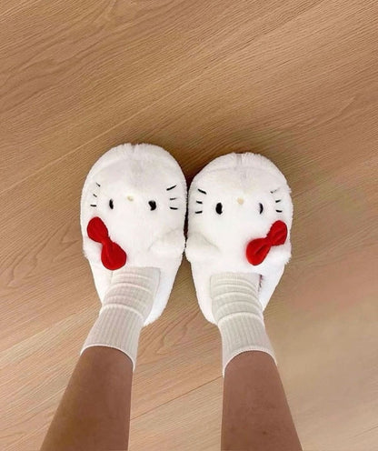 White Hello Kitty Plush Slippers-Luxandluxy