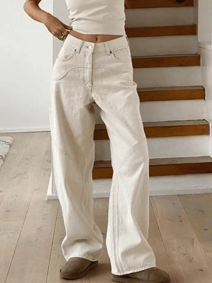 White Splice Straight Leg Cargo Jeans-Luxandluxy