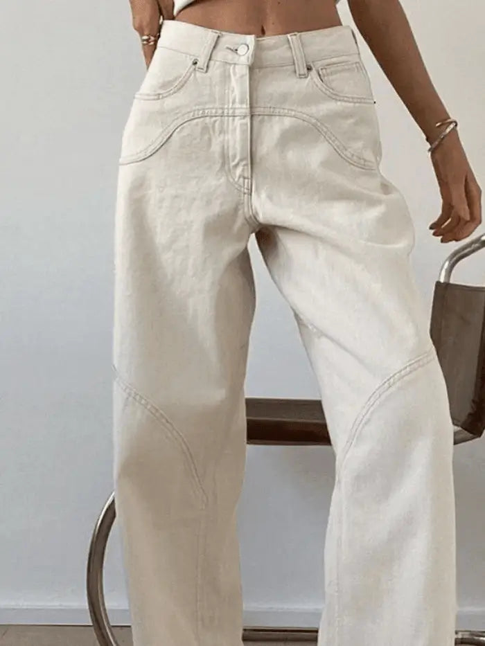 White Splice Straight Leg Cargo Jeans-Luxandluxy