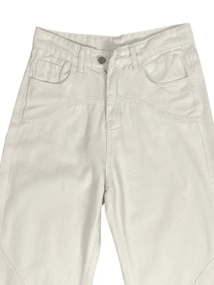 White Splice Straight Leg Cargo Jeans-Luxandluxy