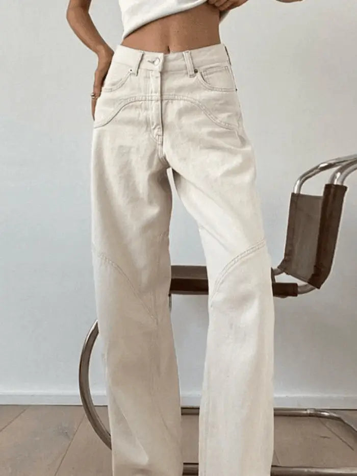 White Splice Straight Leg Cargo Jeans-Luxandluxy